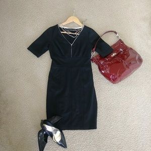 Zara Basic V-Neck Fitted Black Pencil Dress